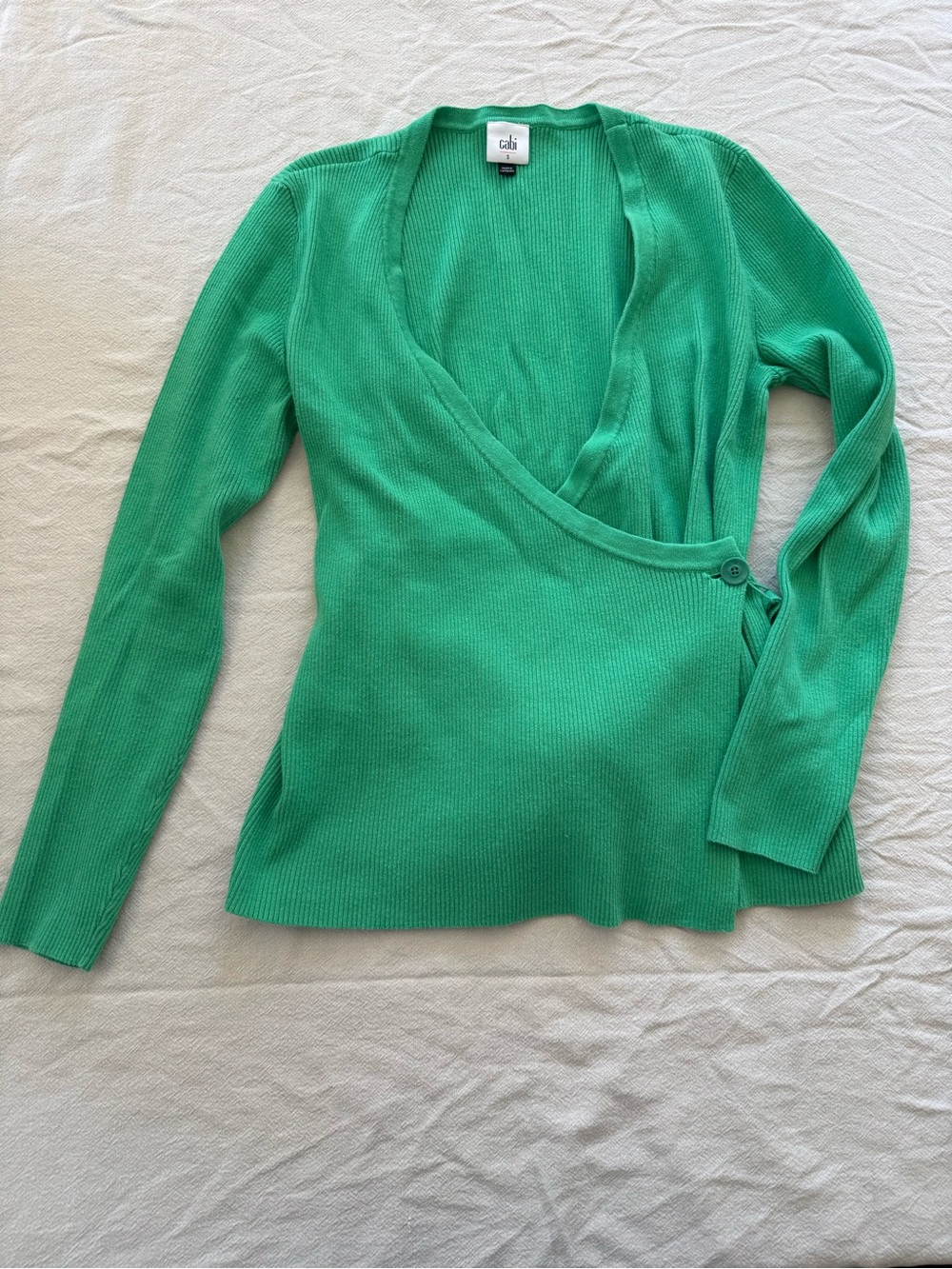 Cabi Cocktail Cardigan #6244 Green Knit Ribbed Snap V-Neck Sweater [S]